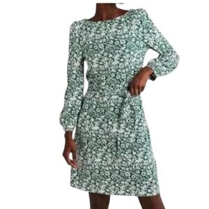 Boden Floral Print Green & White Knee Length Stretch Size 6 Dress